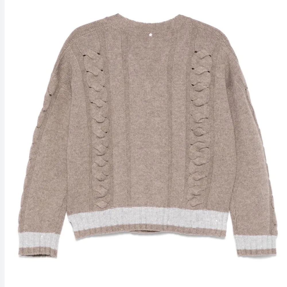 Lorena Antoniazzi | Cable Knit V-Neck Sweater | Taupe | 38 | NWOT - Picture 3 of 12